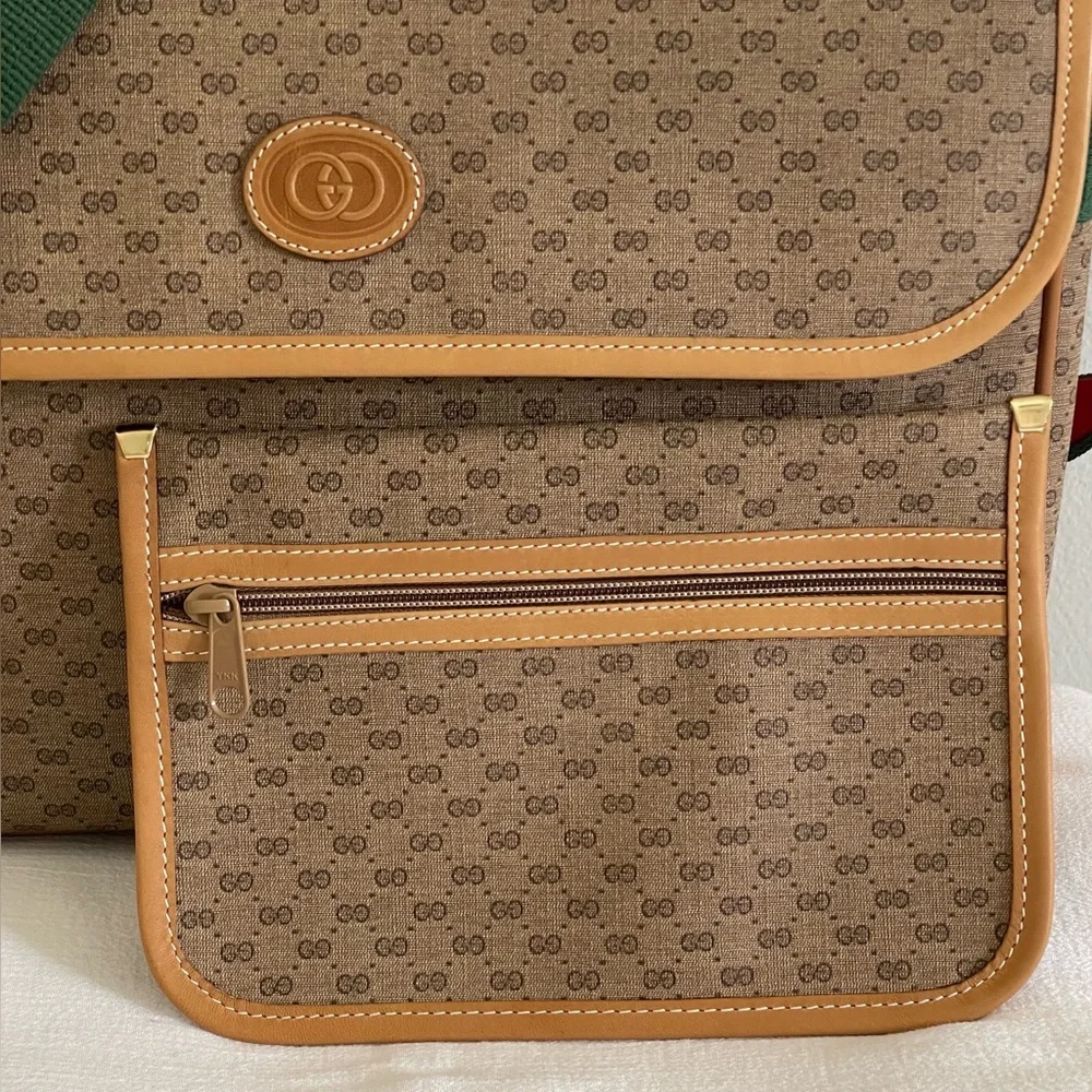 Pristine Vtg Gucci Tan PVC Micro GG Monogram Messenger Shoulder Bag & Pouch - Picture 2 of 16